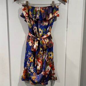 Lush Strapless Floral Dress - Blue and Red